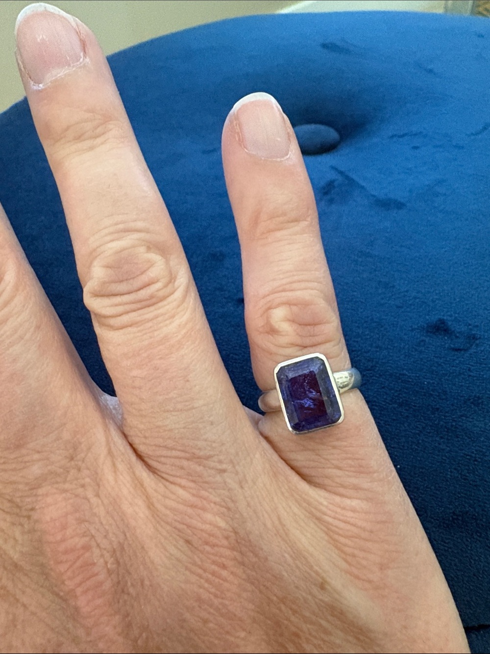 Sterling Silver Rectangular Tanzanite Purple Gemstone Ring size 5